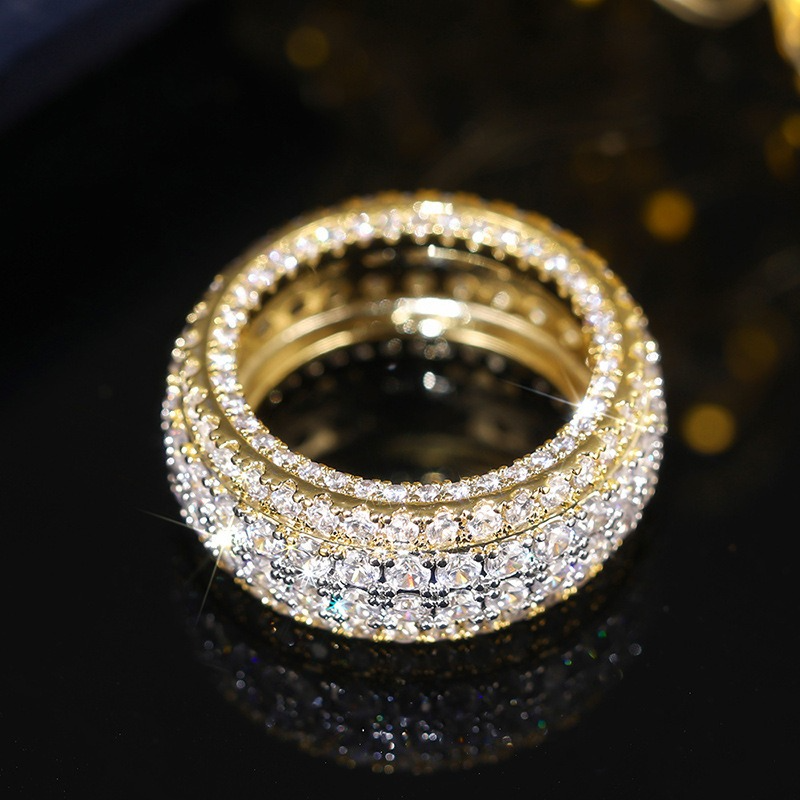 10MM Rings for Men Women 14K Gold Plated Cubic Zirconia Iced Out Anniversary Bling Black Band Pinky Mens Rings Fashion Wide Band Cubic Zirconia Eter