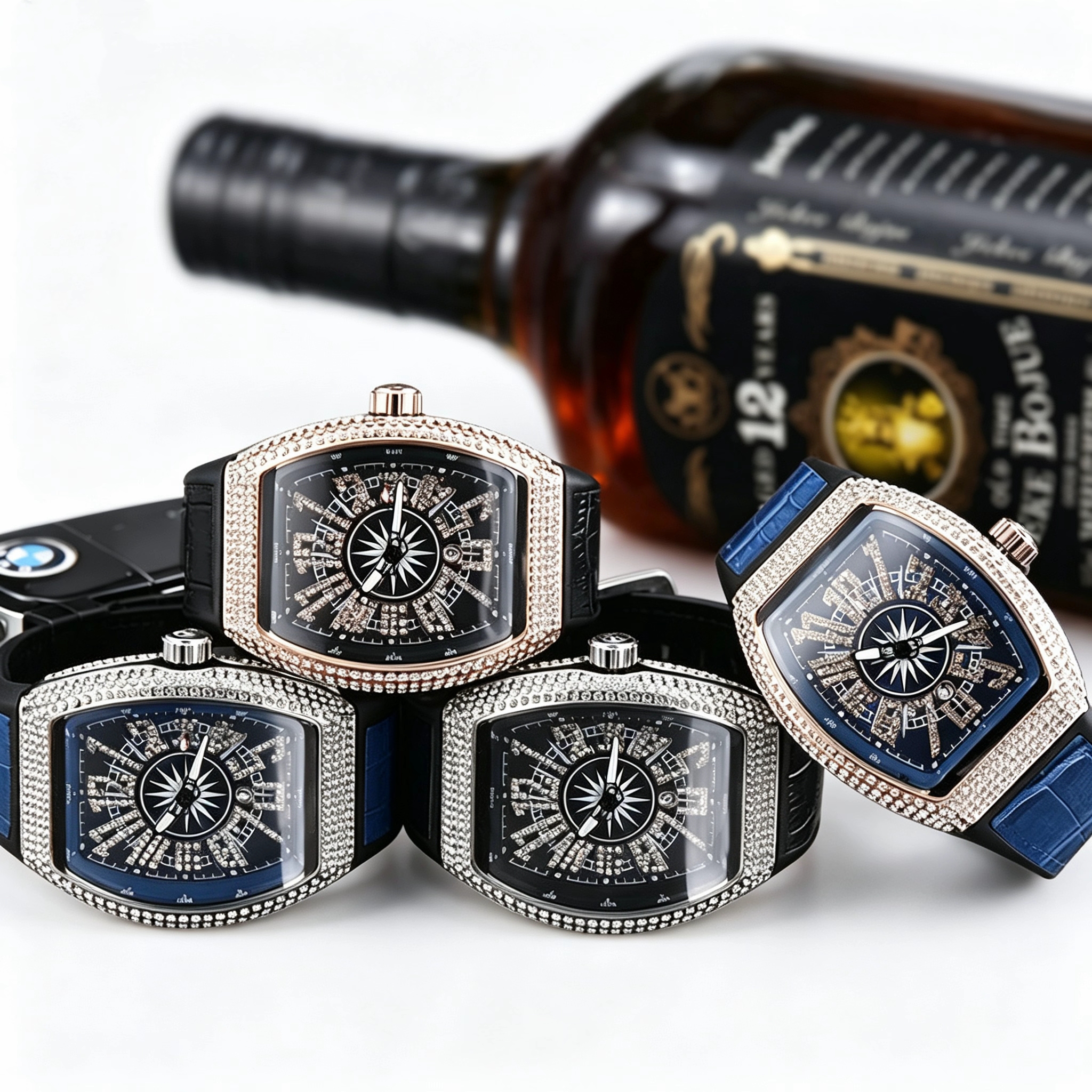 New Tonneau-Shaped Yacht Quartz Watch Franck Casual Diamond-Set "Starry Sky" Waterproof Watch-image-1104629697