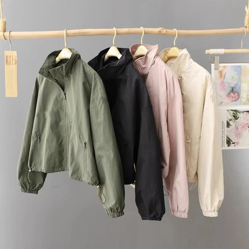 Spring Autumn Thin Cardigan Jacket Womens 2025 Jackets Zipper Long Sleeve Simple Fashionable Solid High-necked Female Coat Tops 260430