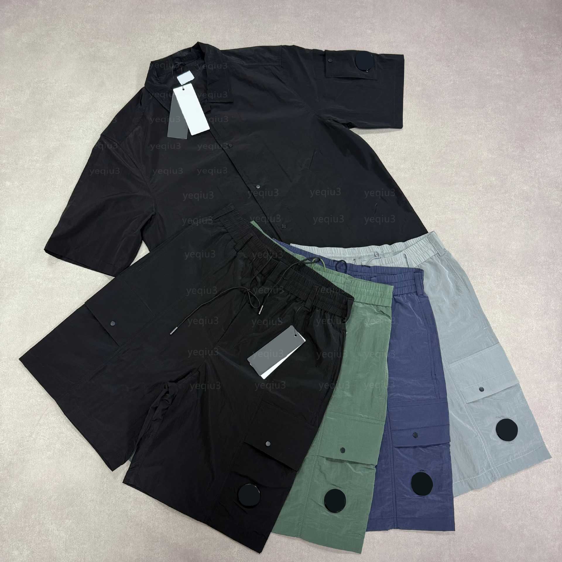 Mens Cargo Shorts and Shirt Set Functional Workwear 2 Piece Outfit Circular Lens Pocket Elastic Drawstring Nylon Summer Casual Outdoor Set-image-1104237884