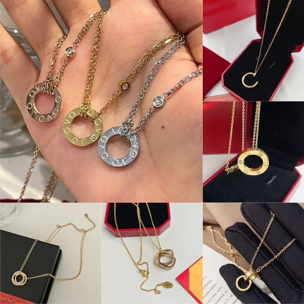 High Quality Luxury Nail Necklaces Pendants Simple Gold Plated Stainless Steel Crystal Letter Choker Pendant Necklace Chain Designer Jewelry Accesso