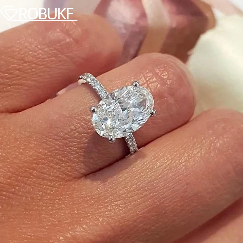 1234CT Oval Cut Full Engagement Rings for Women Solitaire Hidden Halo Diamond S925 Silver Wedding Band With GRA 260430