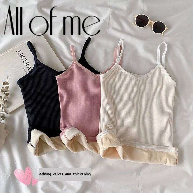 Women Winter Warm Underwear Solid Color Thermal Casual Nightwear Sexy Elasticity Female Thin Velvet T-shirt Sleeveless Tops