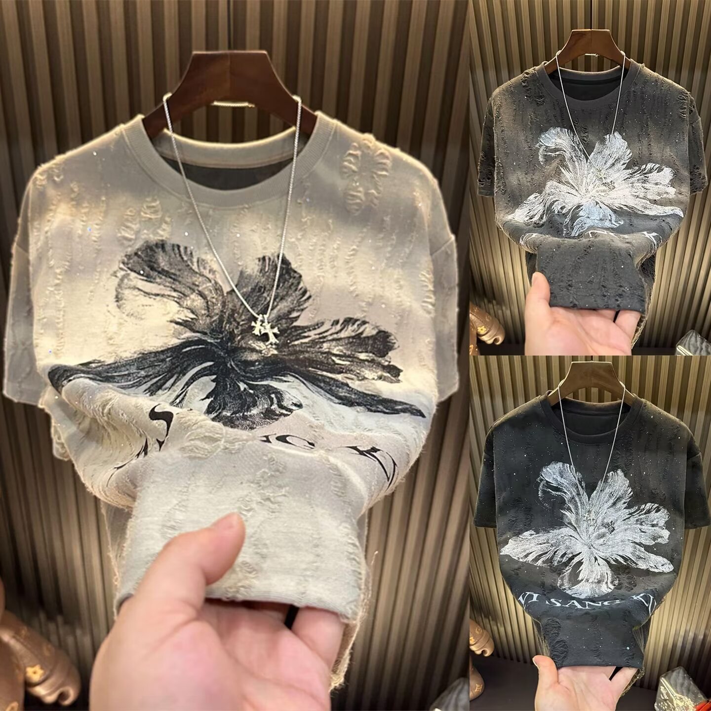 Round Neck Printed Mens Designer Clothes Essential Short Sleeve Men's T-shirt With Starry Pattern Distressed Half Sleeve Trendy Loose Fit Short
