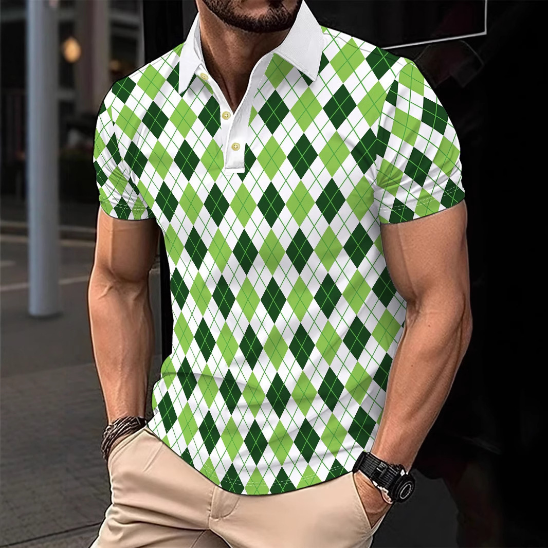 Fashion Casual Simple Business 2026 Stylish Men's Short-sleeve Buttoned Printed Polo Shirt