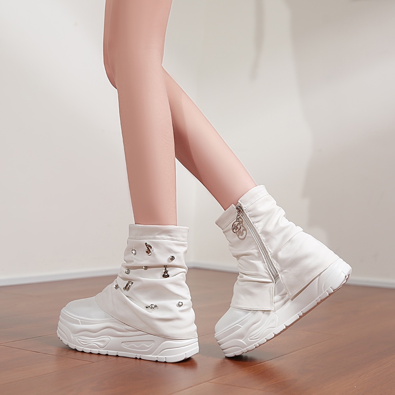 Leather luxury Women Boots Platform Trouser Legs High Boots Trend Punk Gothic Shoes New Rock Leather Fashion Shoes Motorcycle Footwear Designer Plat
