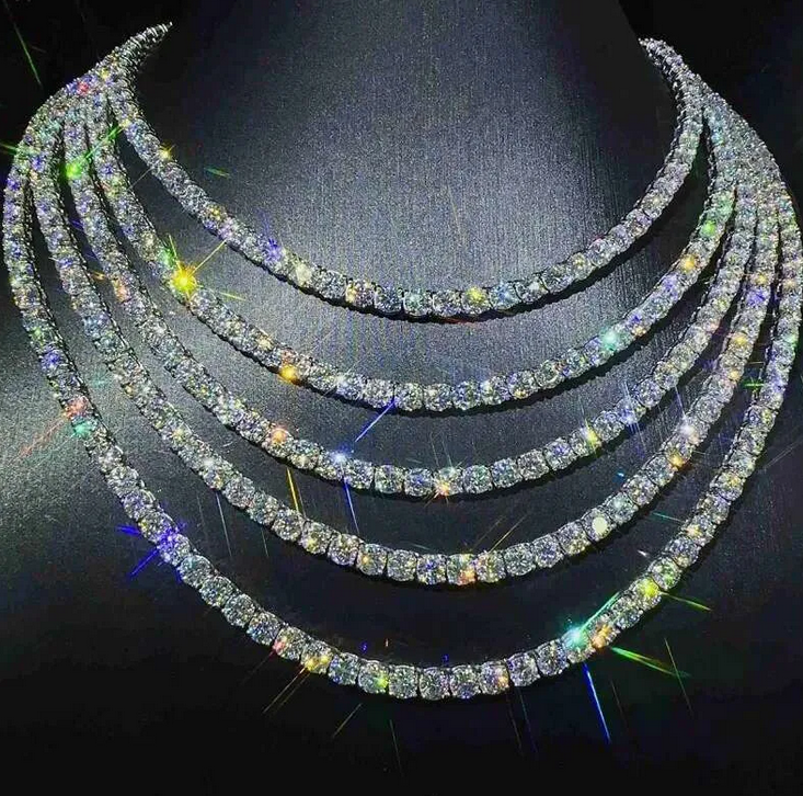 Pass Diamond Tester with GRA 925 Silver Ice Out Necklace Vvs D Color Moissanite Tennis Chain for Men AA