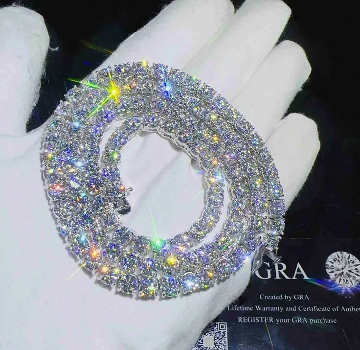 Pass Diamond Tester with GRA 925 Silver Ice Out Necklace Vvs D Color Moissanite Tennis Chain for Men AAAAA