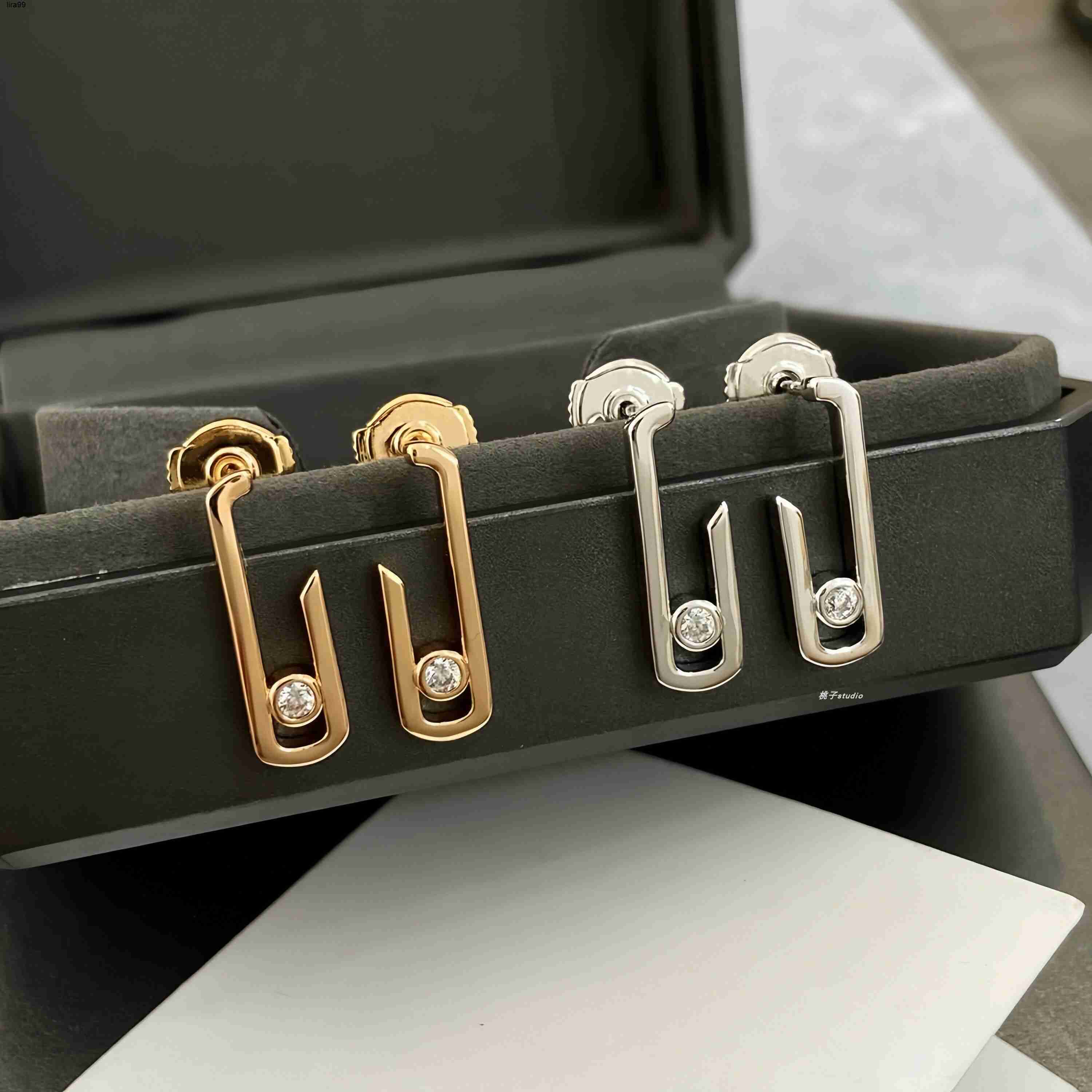 Stud Move Uno smart glossy single diamond stud earrings womens 18k gold paper clip sterling silver earrings simple Kendou with the same style