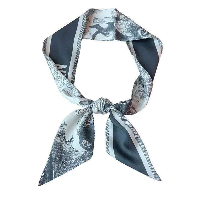 Satin Polyester Scarf, Bias Cut Twill for Bag Handles & Hair Accessories, French Style Versatile Neck Wrap, Printed Design 26H0505
