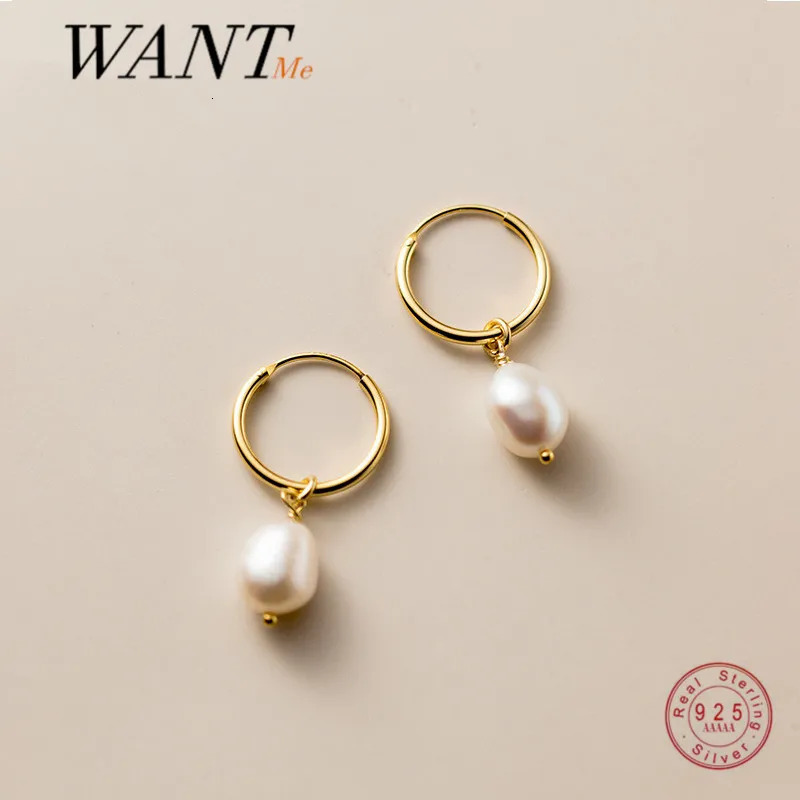 WANTME Genuine 925 Sterling Silver Natural Freshwater Baroque Pearl Unusual Earrings for Women Chic Charming Goth Jewelry 260430