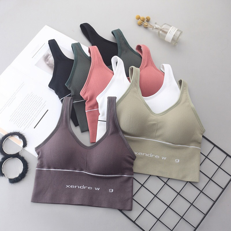 Womens Ribbed Knit Crop Top Letter Print Sleeveless Sports Bra, Breathable Stretchy Supportive Casual Gym
