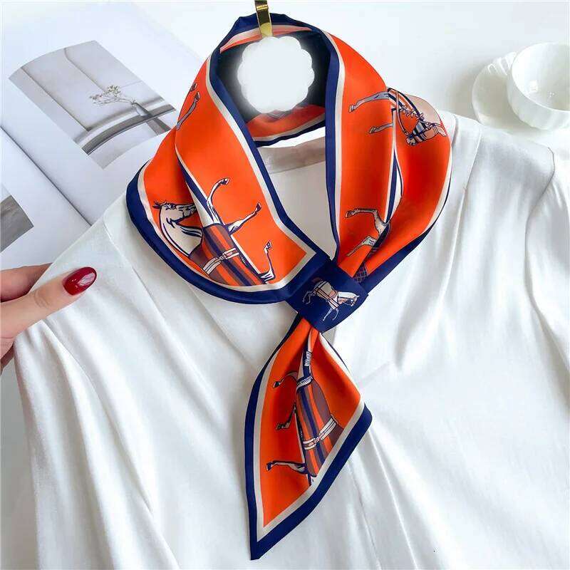 Luxury Brand Horse Print Skinny Neckerchief Scarf For Women Satin Silk Ribbons Bandana Ladies Neck Tie Wrist Wrap Shawl Echarpe 26H0505