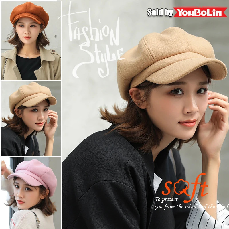 Woolen Beret for Women Autumn/Winter Black Duckbill Hat Trendy Retro Painter Korean Style British Octagonal Hat 260430BJ