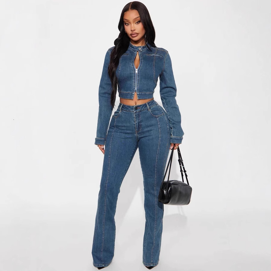 2025 Autumn New Style Womens Fashion Streetwear Denim Jacket and Pants Denim Suit