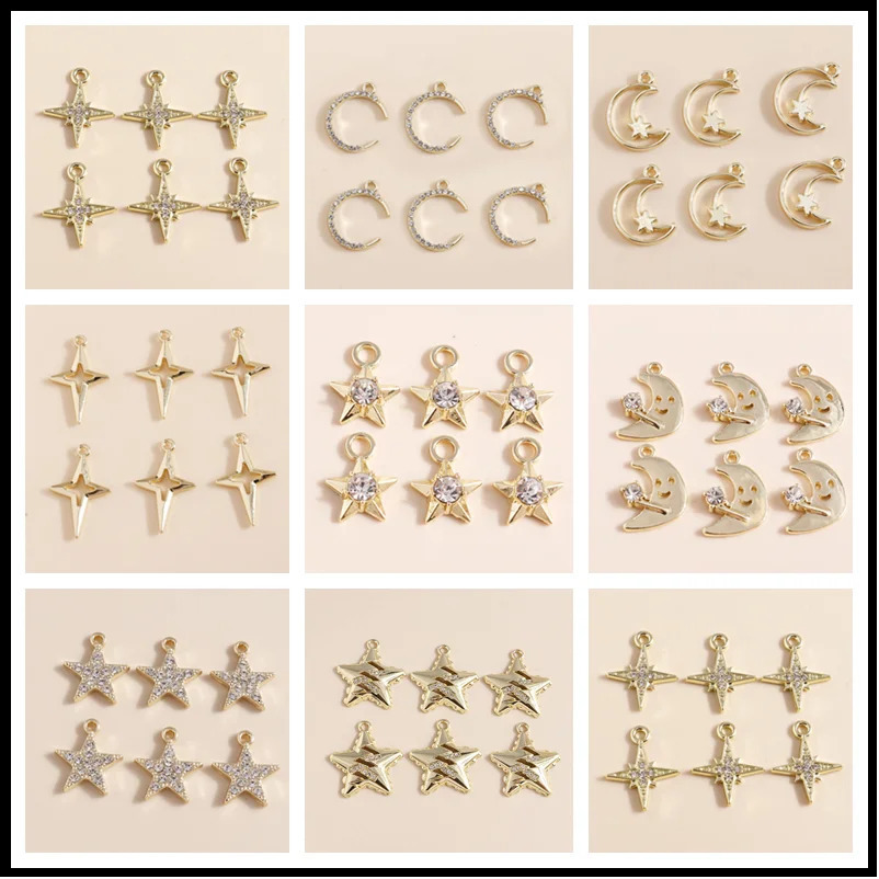 8pcs Cute Gold Plated Crystal Moon Star Charm for DIY Jewelry Making Handmade Earring Necklace Pendant260429