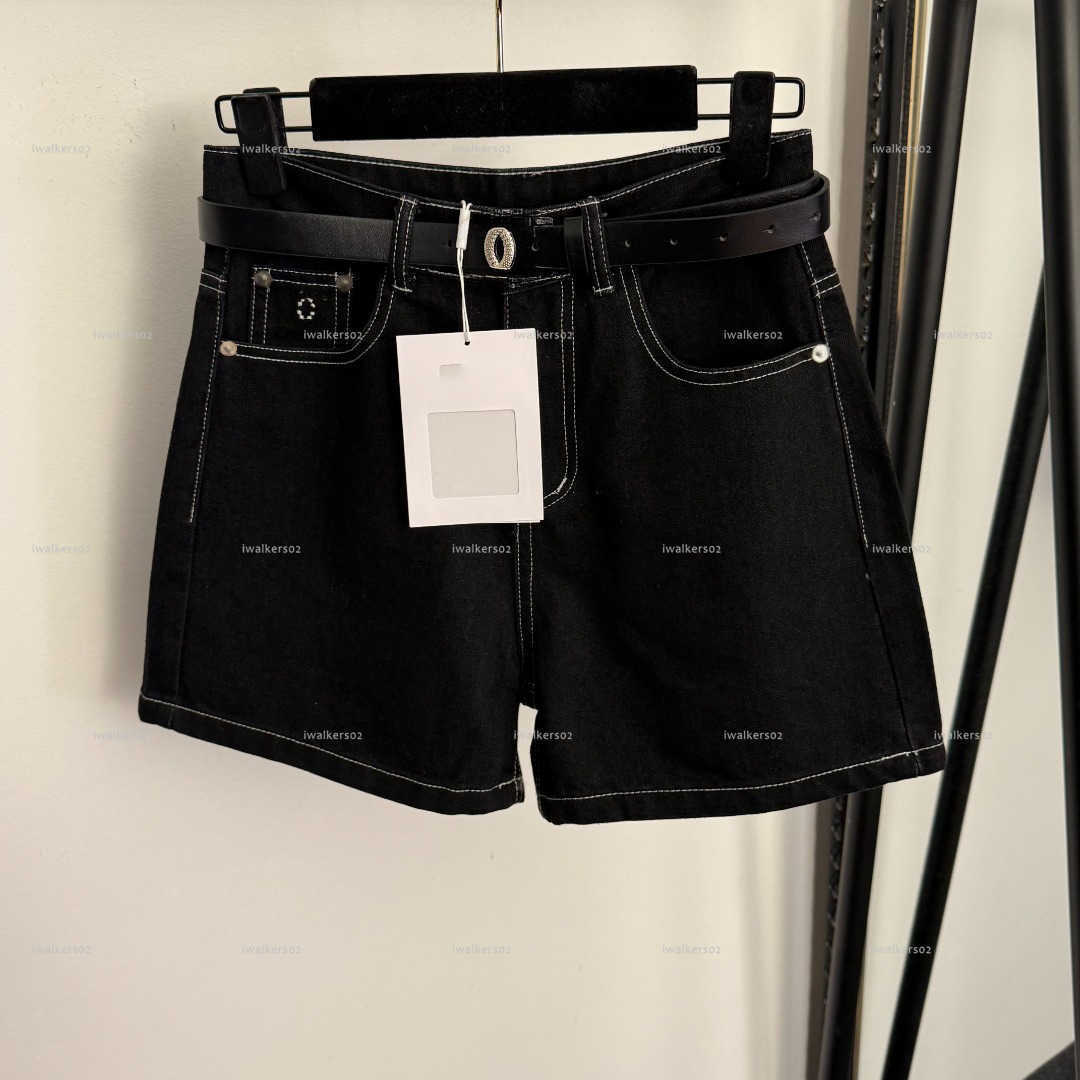 Classics women pants high quality girls shorts designer clothes women embroidered pocket versatile denim shorts with belt A495X10N000-image-1104664899