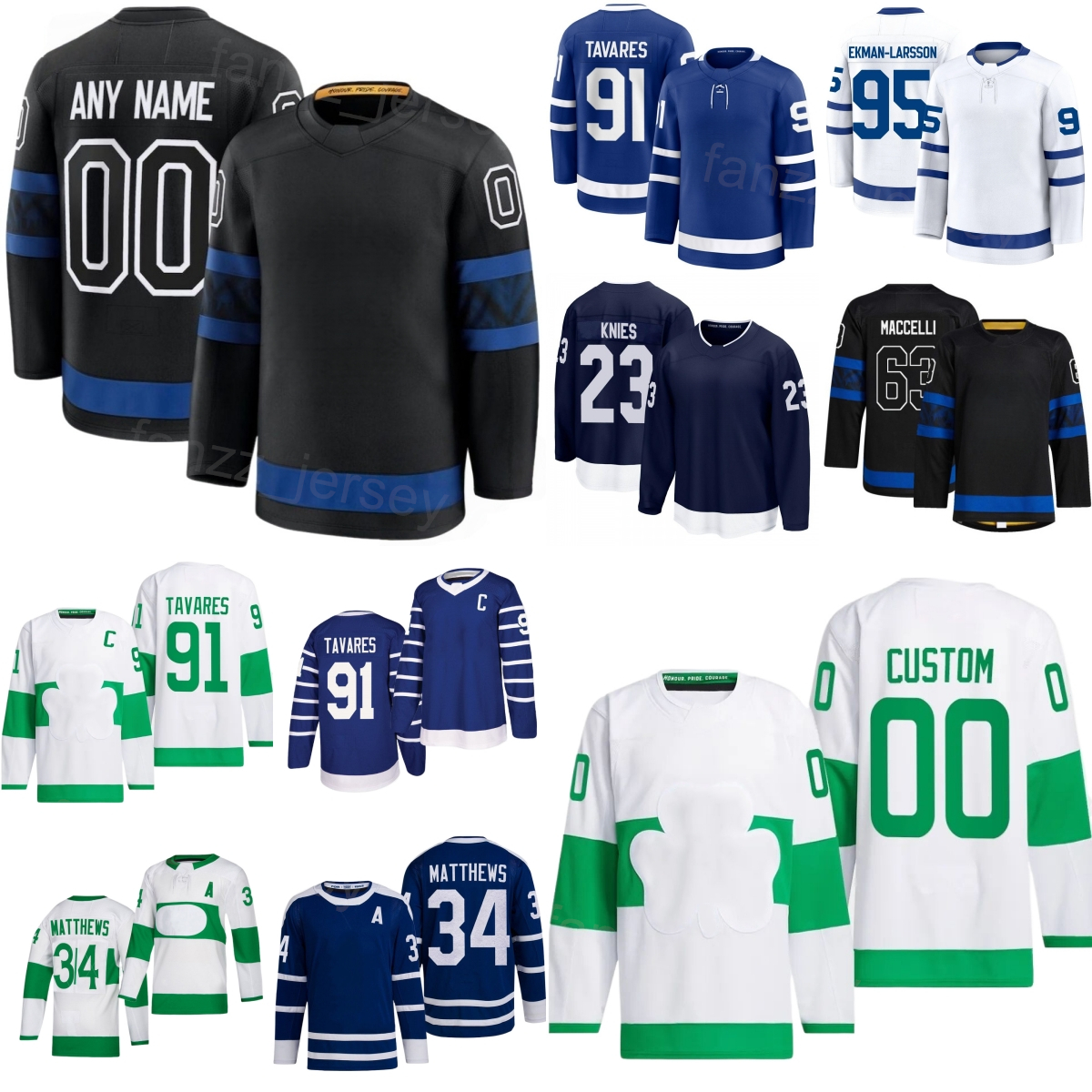 Custom 34 Auston Matthews Jerseys 2026 27 Hockey 95 Oliver Ekman-Larsson 63 Matias Maccelli 88 William Nylander 91 John Tavares 23 Matthew Knies Men