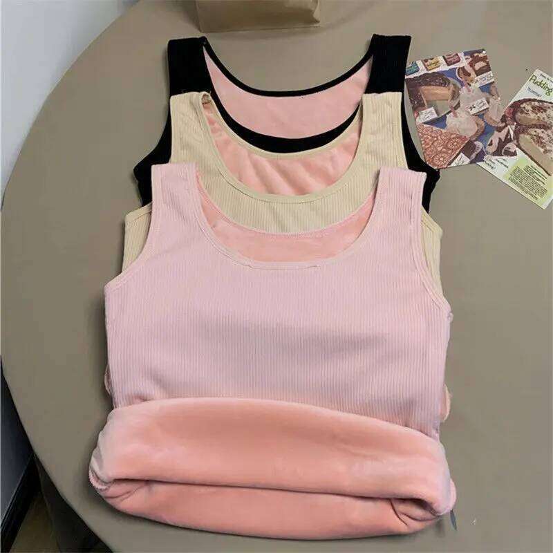 Winter Keep Warm Women With Velvet Thermal Vest Slim Corset O-Neck Sleeveless Female Sexy Tops Ladies Camis Underwear
