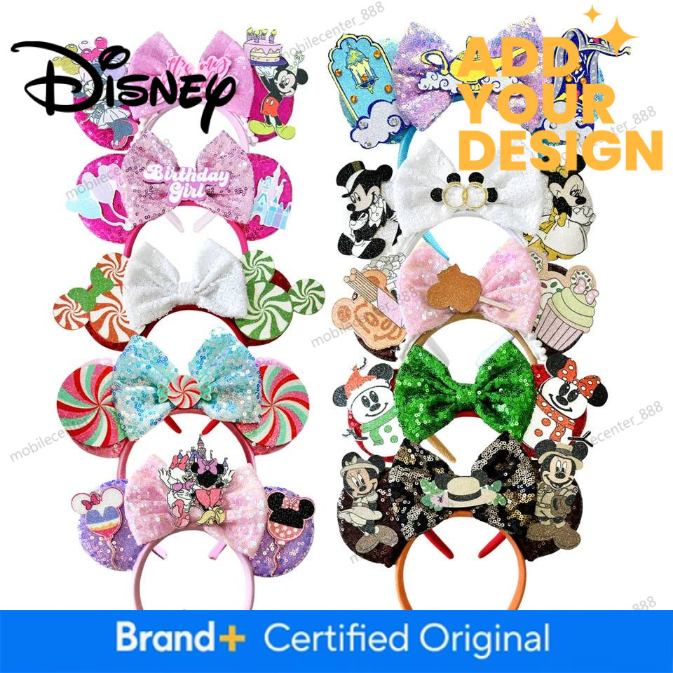 Designer Disney Birthday Girls Mickey Mouse Ears Headbands For Women Party Hair Accessories Minnie Mouse Sequins Bows Hairband Kids Gifts Luxury