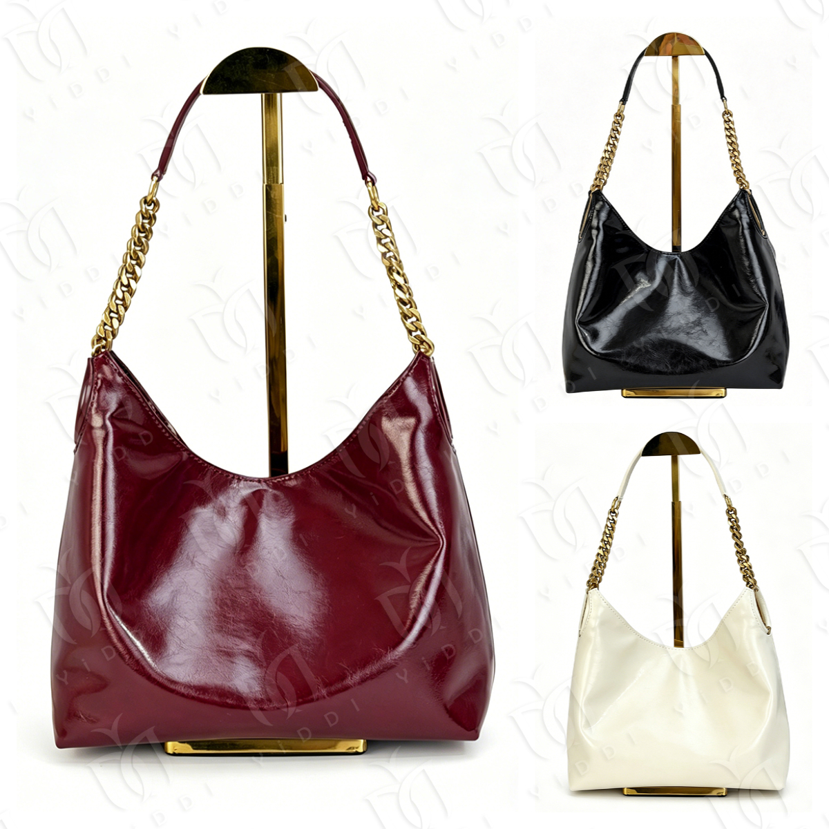 Women Trendy Slouchy Hobo bag Luxury Handbag Oil Wax Leather bag Burgundy Designer bag Vintage Chain Shoulder bag Slouchy Designer Vintage Hobo for
