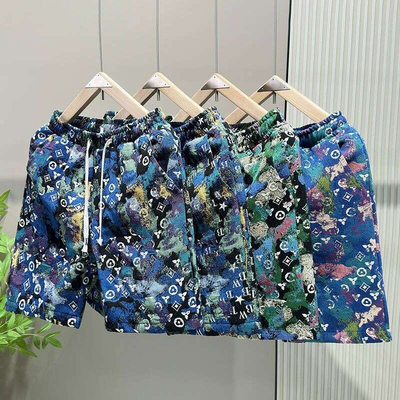 Colorful Versatile For Summer, 2026 Fashion Trendy Brand Men's Printed Beach Shorts, Casual Retro Knee-Length Shorts