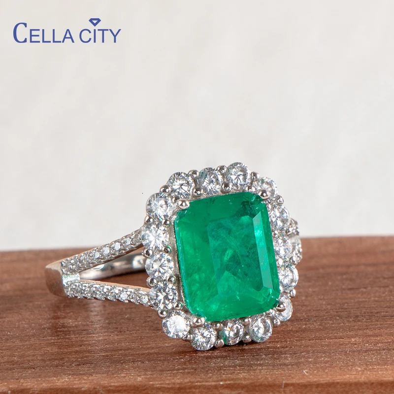 Cellacity y sterling silver ring for charm lady with green emerald gemstones wedding fine Jewelry gift size 6-10 260506