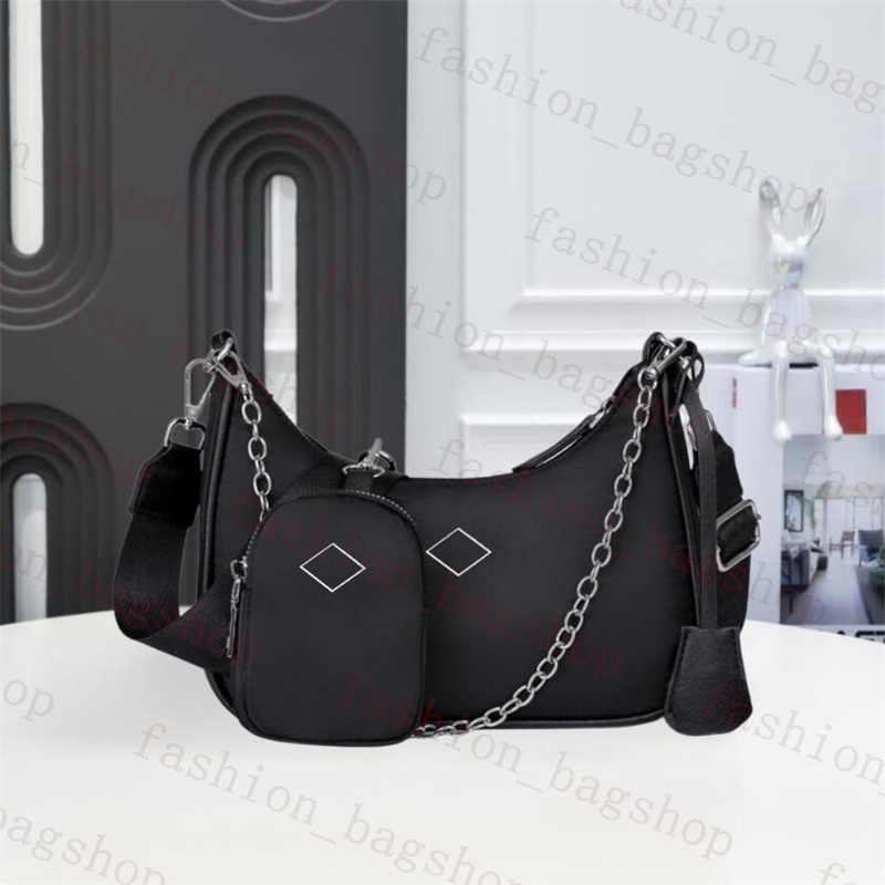 Luxury Designer bag Nylon Crossbody Shoulder bag Women Handbag Three in one hobo Messenger Bag High Quality Underarm bag chain Half Moon Bag Black t