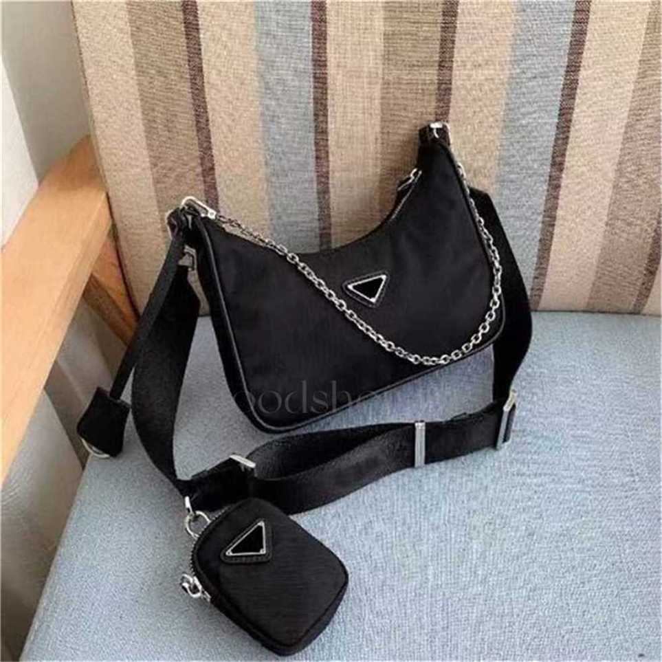 Sacs de marque de luxe noir blanc rose Nylon épaule messager femmes sac à main Hobo avec portefeuilles de poche femme TFTE