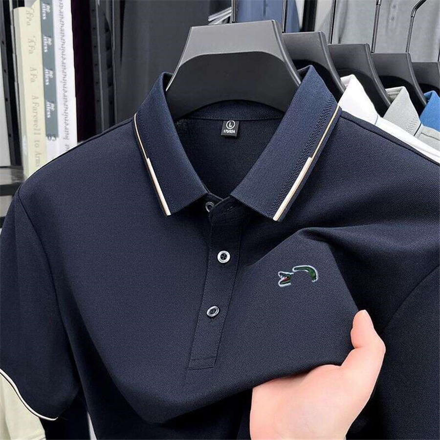Noble Crocodile Business Short Sleeve Polos Summer New Turn-down Collar Men's Business Polo Shirt Designer Ice Silk Casual Simple T-shirt Trend