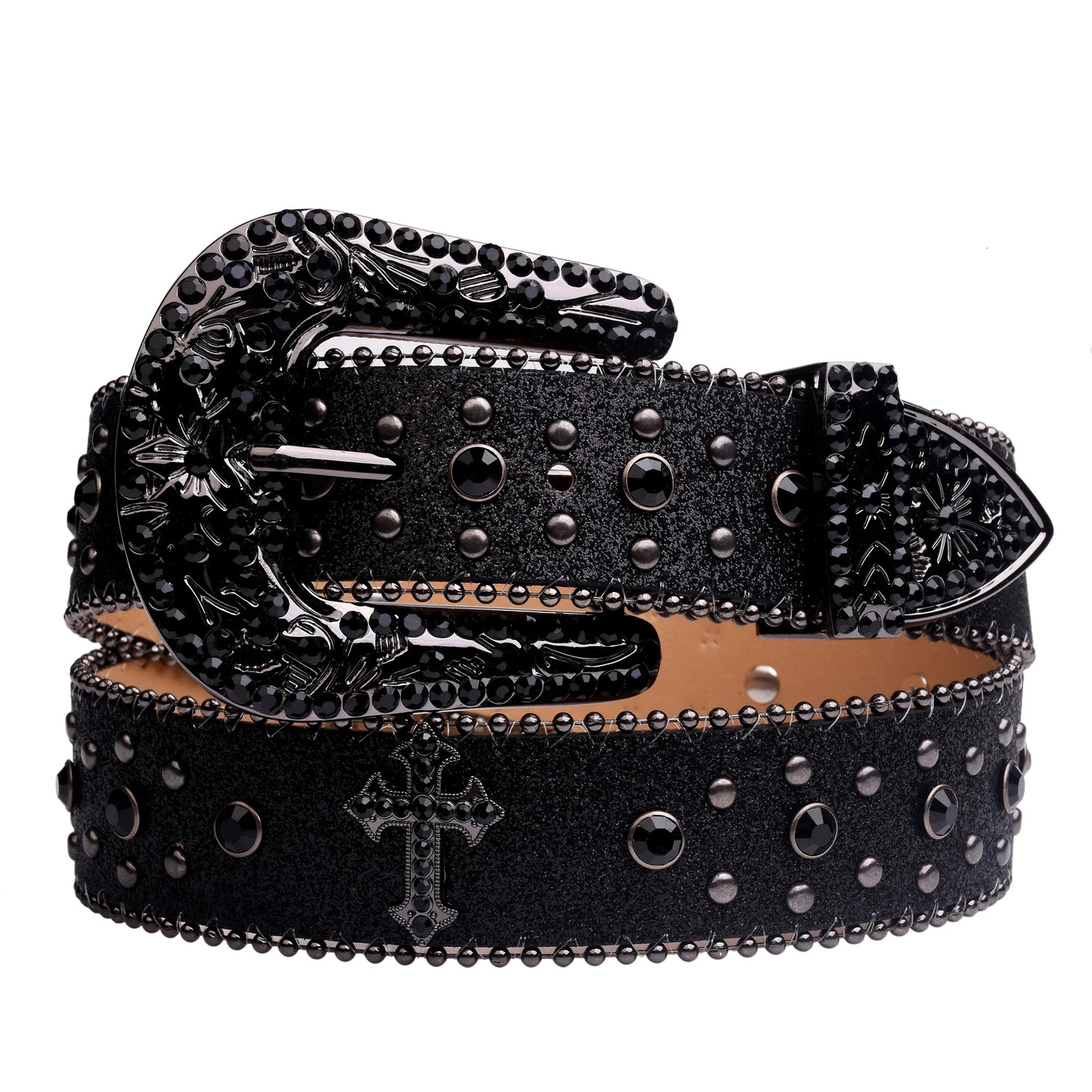 Mens Jeans Rhinestone Large Size Belt Womens Diamond Belt Western Denim Shiny Rivet Leather HipHop Punk Rock Y2K Style 260506