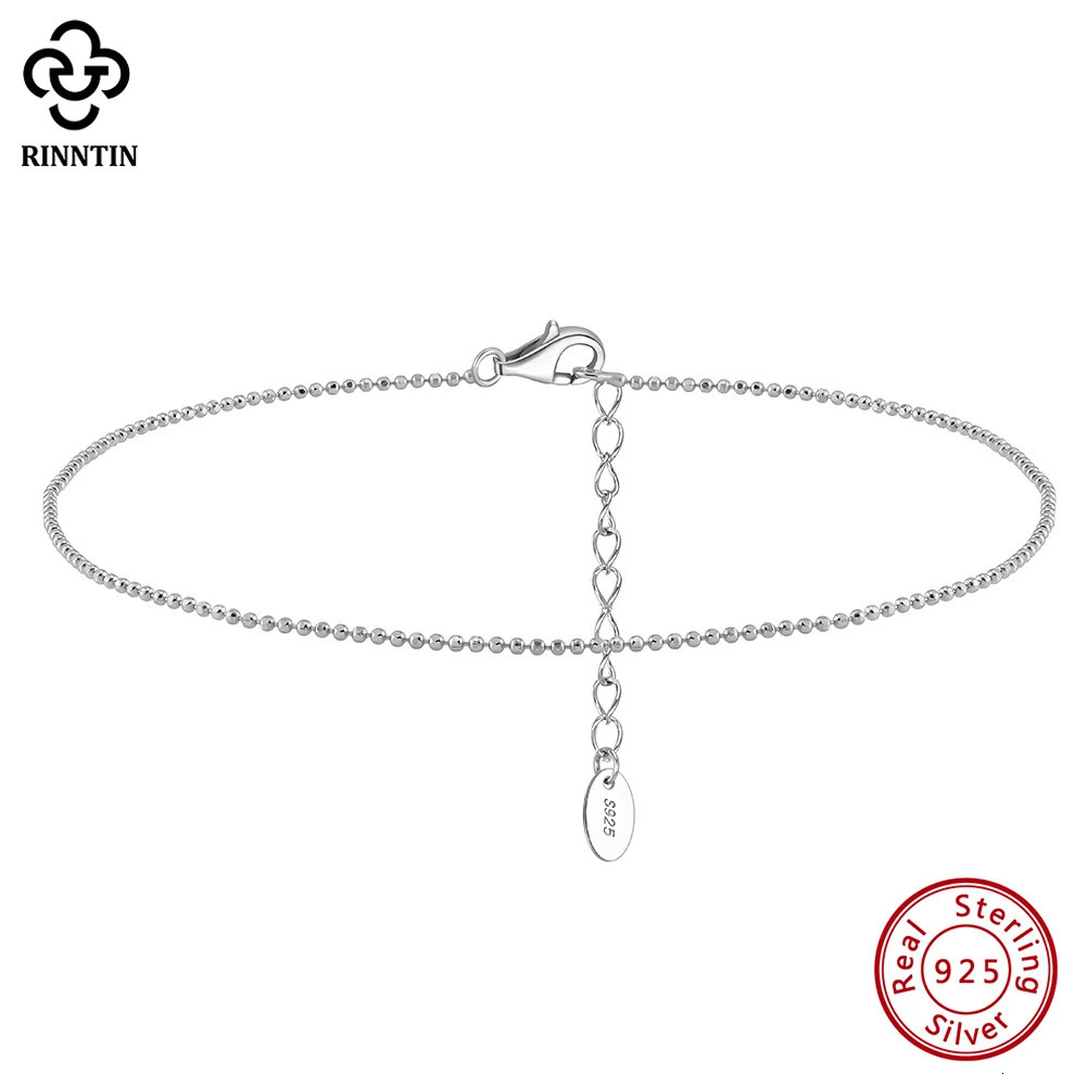 Rinntin Genuine 925 Sterling Silver Ball Faceted Bead Chain Anklets Fashion Women Summer Foot Bracelet Ankle Straps Jewelry SA80 260506