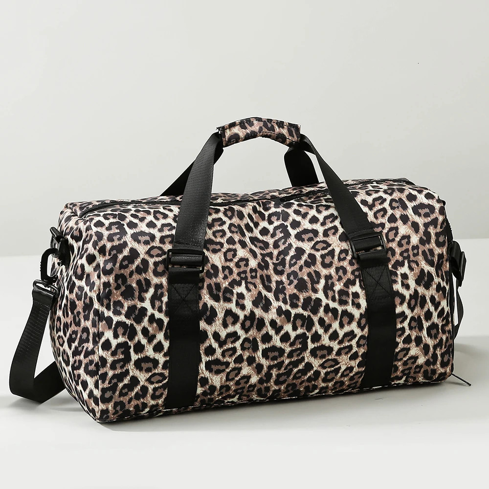 Leopard Print Womens Travel BagYoga Gym Tote Bags with Independent Shoe Compartment Weekend Luggage Storage Bag for Student 260430