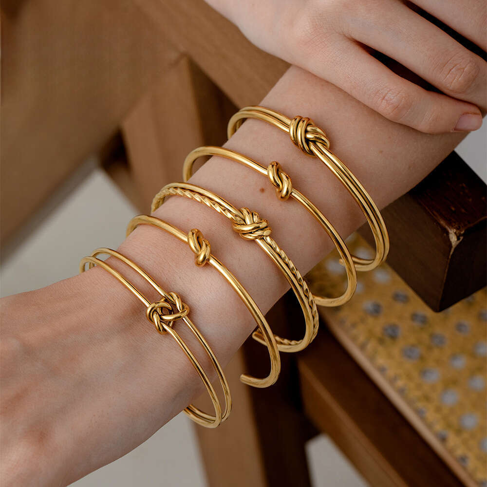 Bracelet Stainless Steel Plated 18K Gold Knotted Bracelet With C Shaped Opening Simple Double Layer Bracelet Decoration Women's Stainless Steel