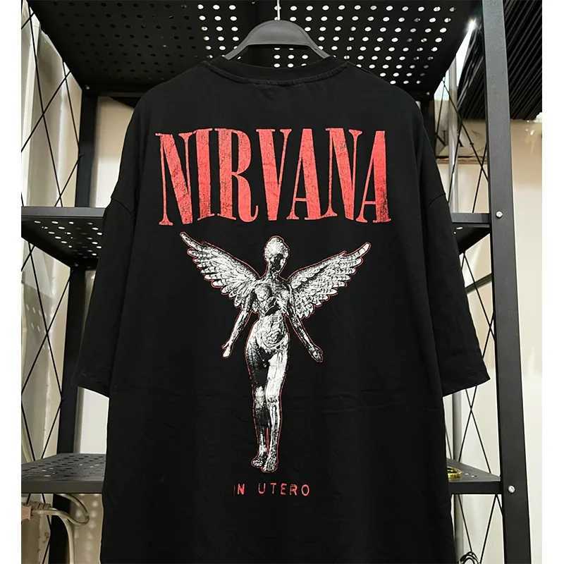 Nirvana In Utero Graphic Print Men's Cotton T-Shirt, Black Short Sleeve O-Neck Rock Band Tee, Sport Style