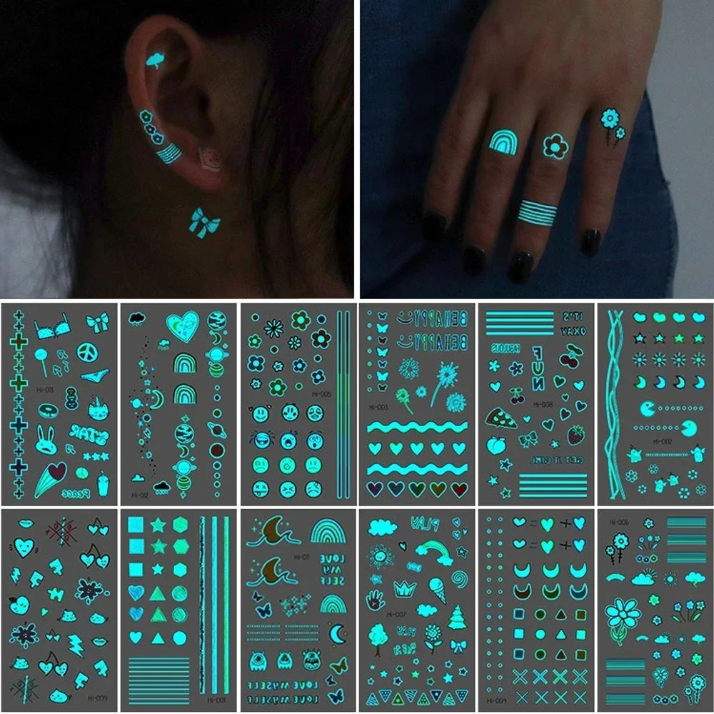 Waterproof UV Light Temporary Stickers Luminous Glow in Dark Festival Party Night Bar Face Body Tattoo StickerDecoration 260424