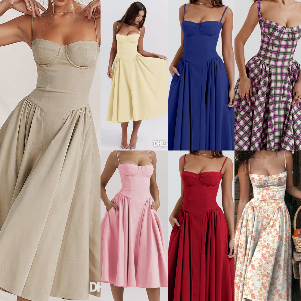 Été Sexy robe de soirée vacances vêtements de plage élégante dame jupe mode robes françaises pour femme licou sans manches robe longue