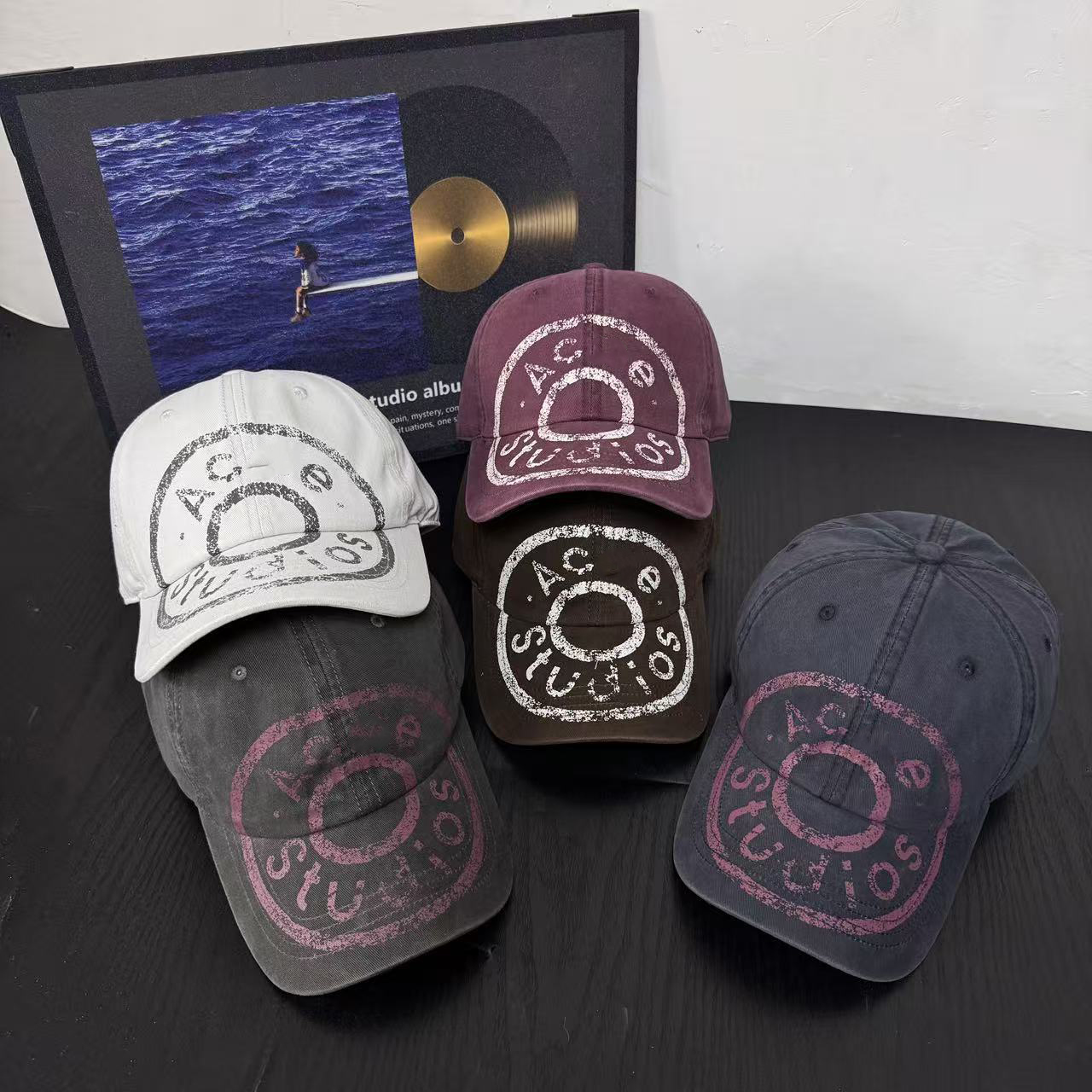 Vintage Washed Cotton AC Baseball Cap, Distressed Stamp Studios Print Dad Hat, Adjustable Unisex Casual Trucker Cap for Streetwear & Daily Wear