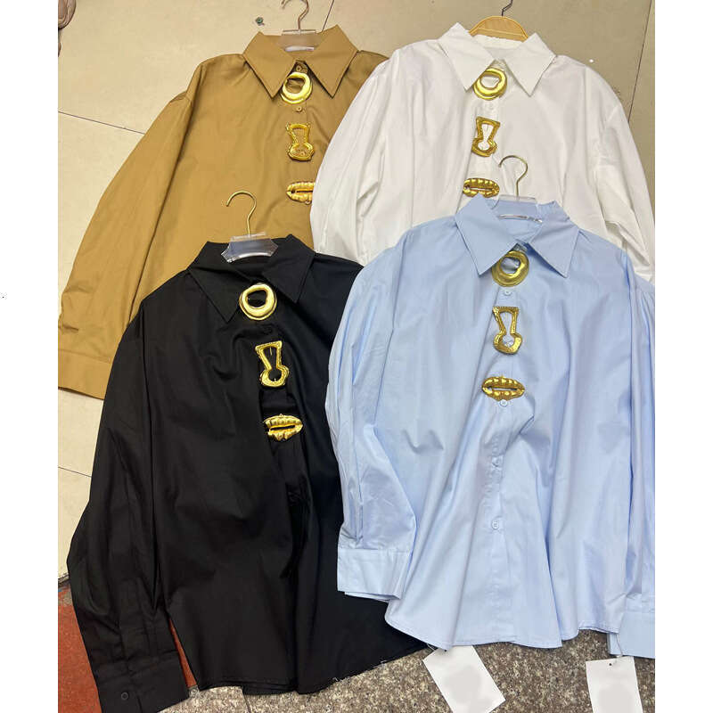 New Design2026 Heavy-Duty Fashion Versatile Turn-Down Collar Loose-Fitting Unique Button Stylish Simple Women 's Long-Sleeve Top Shirt Blouse