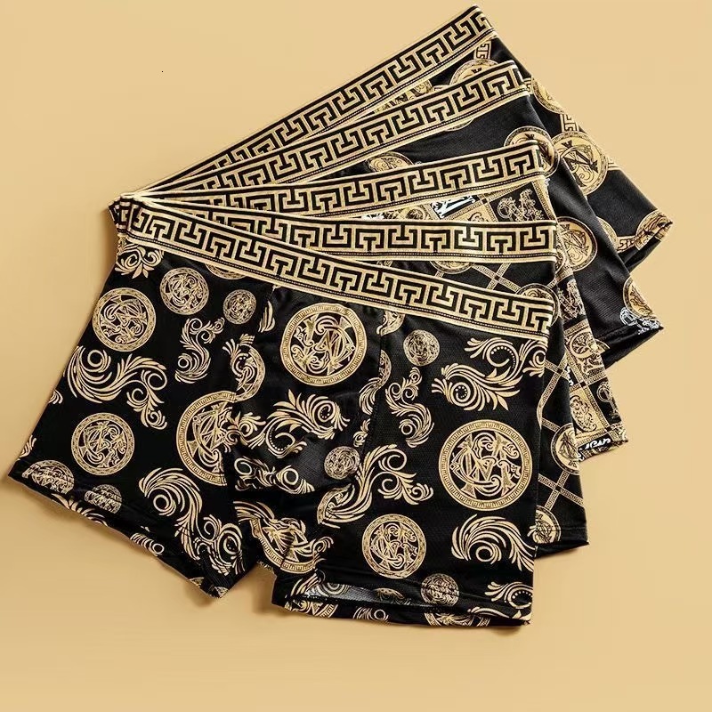 5-pack Luxury Black Gold Men's Designer Underwear Men's Square Shorts Summer Breathable Plus Size Men's Flat Shorts