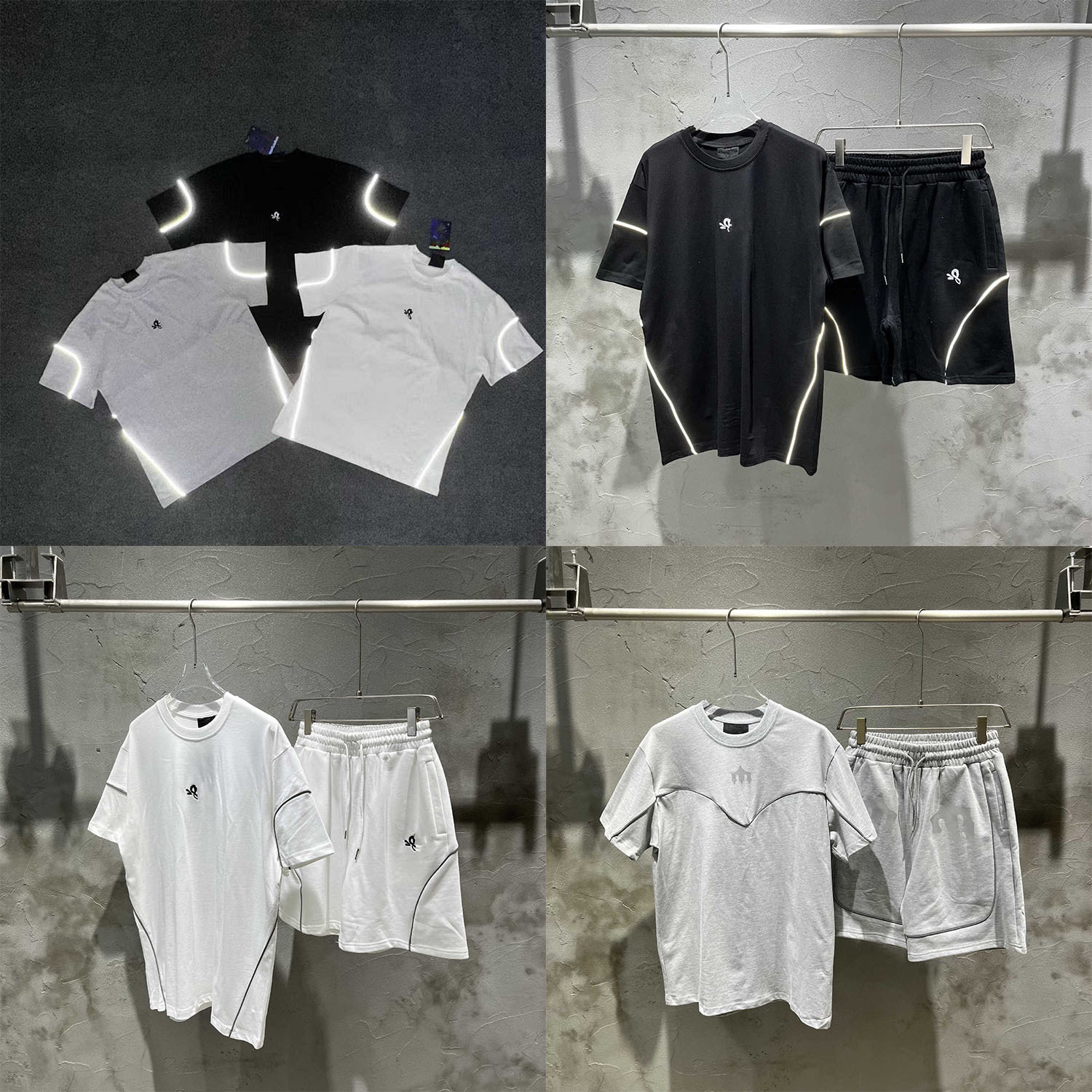 Designer Mens Tracksuit Embroidery Reflective Lines T Shirt Summer Vintage Hip Hop Shorts Set Men Streewear