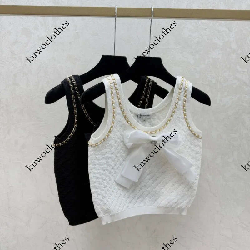 Tank Top Women Designer Vests For Woman Luxury Knitted T Shirt Short Sleeve Vest Top Spring And Autumn Style Solid Color Bowknot Chain Knitted Blous