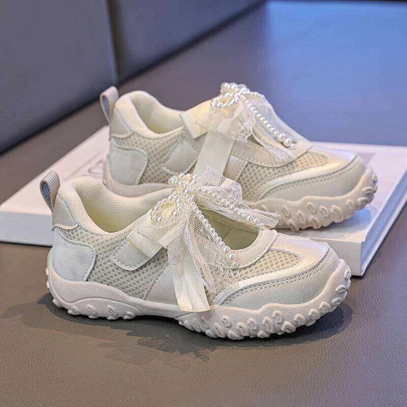2026New Summer Kids Sport Sneakers for Girl Pearl Lace Mary Jane Flats Lightweight Non-Slip Back To School Children Running Sandals 26H0505
