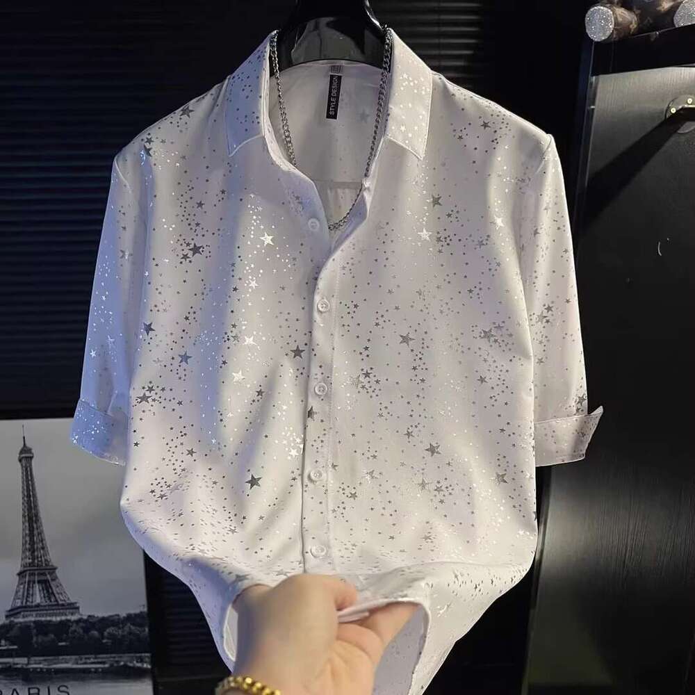 DesignerJapanese Luxury Minimalist Vibe Summer New Trendy Casual Artistic Fashion Starry Sky For Men, Stylish And Versatile Shirt Free Shipping