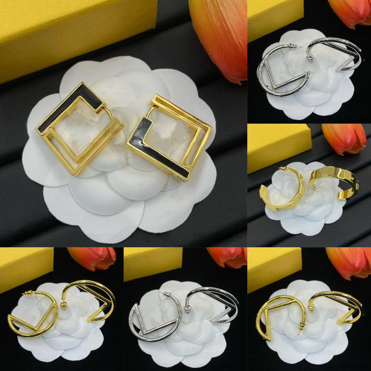 Vintage Rhinestone Stud earrings for Women Letter F Cubic Zirconia Star Studs 18K Gold plated Earrings Studs Crystal Gold Silver Women Wedding Party