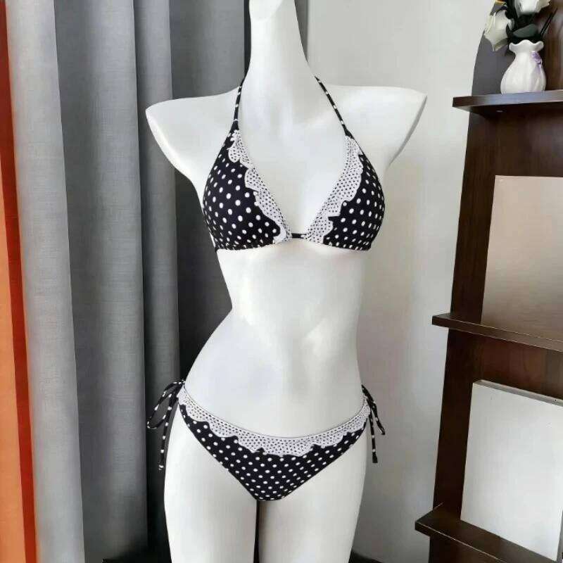 2026New Sweet Heart Print Bikini Set Halter Tie Two Piece Swimsuit Ruffle Trim Casual Beach Bathing Suit woman 26H0506