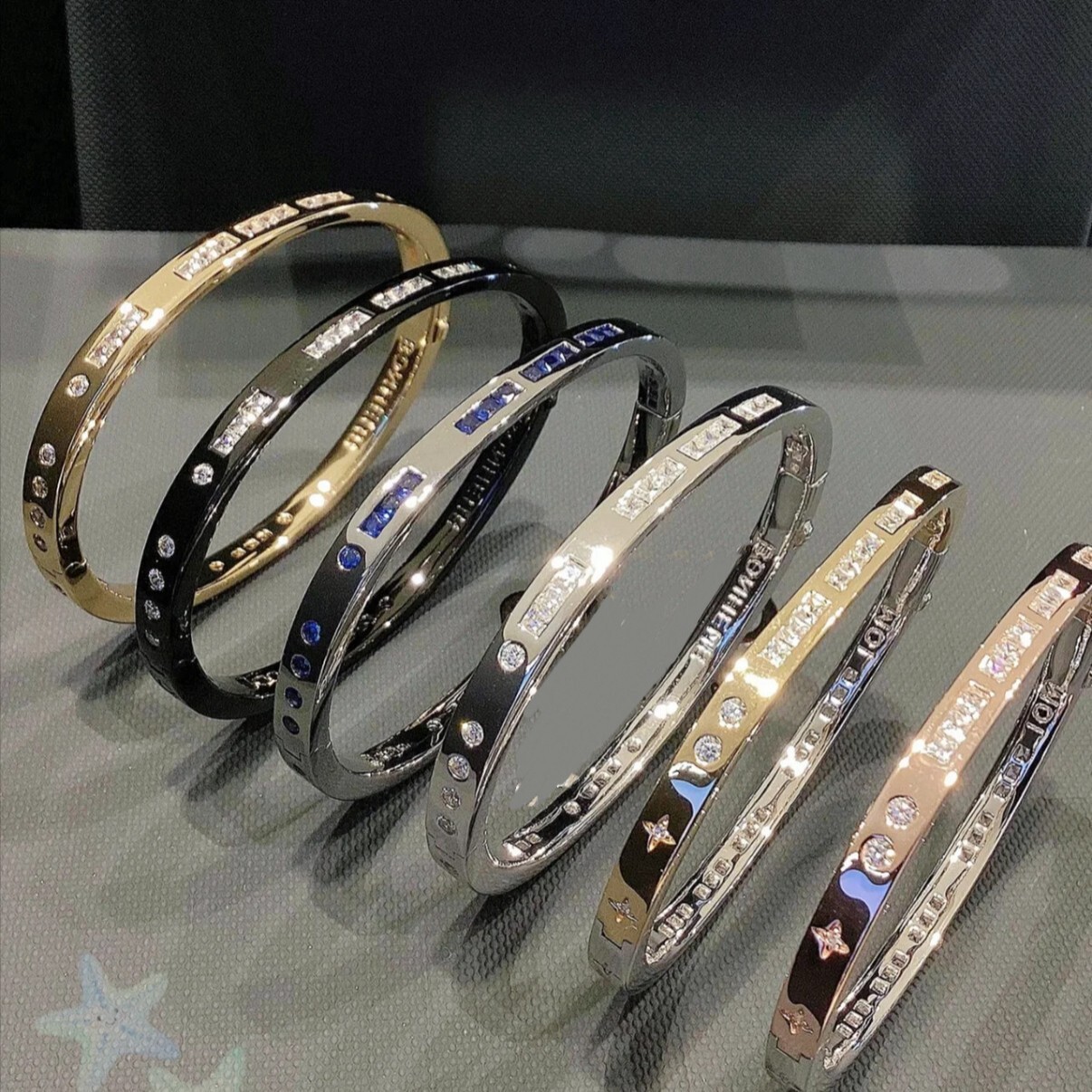 Apmmonaco Jewelry Designer Luxury Woman Men Luxe Bangle Morse Code For Couples In Rose And White Gold Two Tone Bracelet