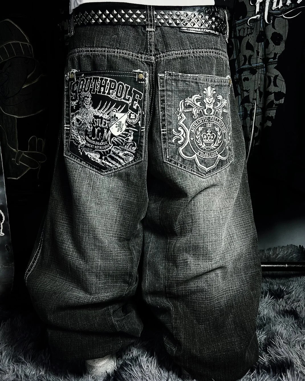 Y2K American Southpole Hip-hop Oversized Jeans Mens Retro Skateboard Boy Wide-leg Pants Gothic Graffiti Couple Wide Pants 260506