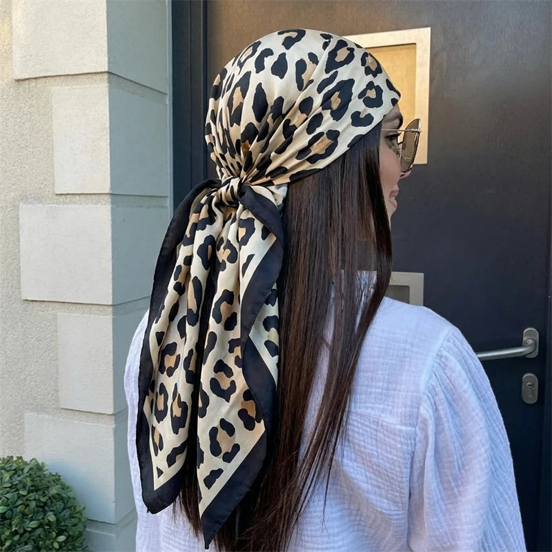 Womens Leopard Print Square Silk Scarf Headscarf Hairband 90cm Womens Satin Shawl Ribbon Headband 260506