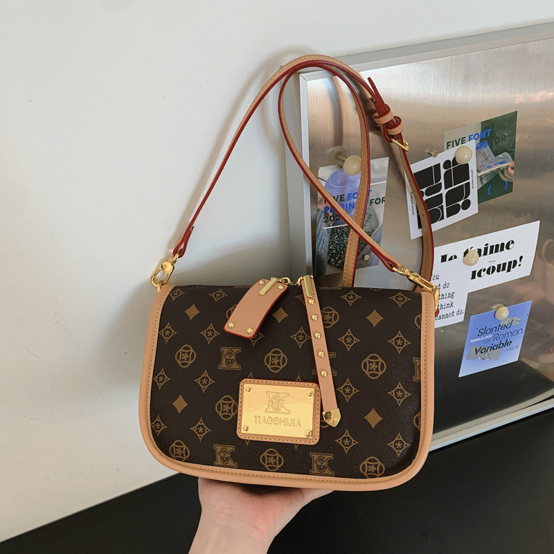 High end women's bag 2026 new arrival light luxury vintage print design square bag women's daily commuter shoulder bag crossbody bag